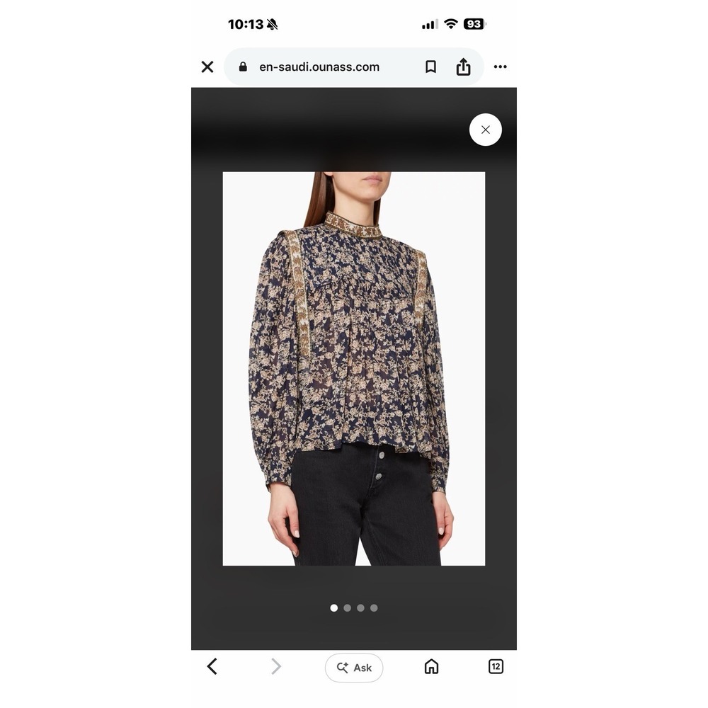 Isabel Marant Étoile Vega Top Size 36 Navy Floral High Neck Cotton Blouse - Picture 10 of 13